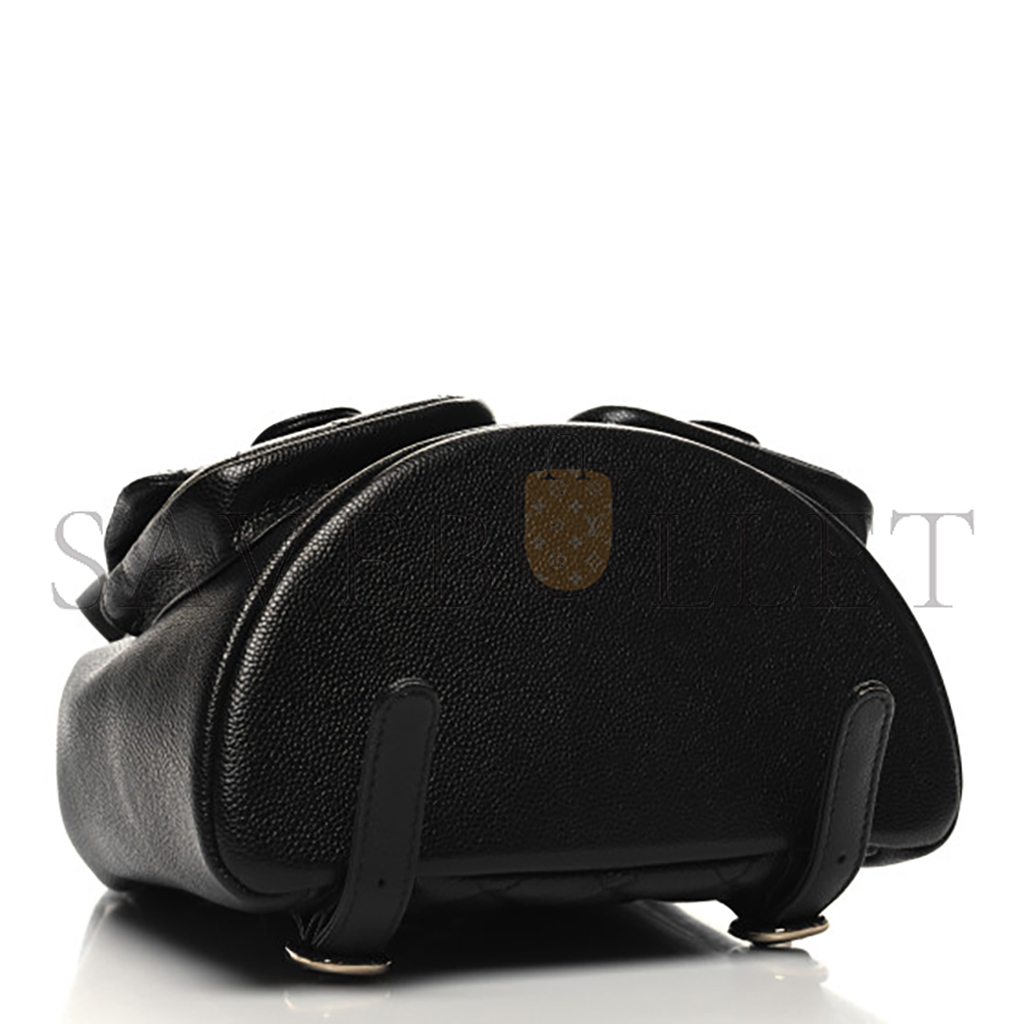 Ch*el master shiny caviar quilted medium duma pockets drawstring backpack black (20.5*20*11.5cm)